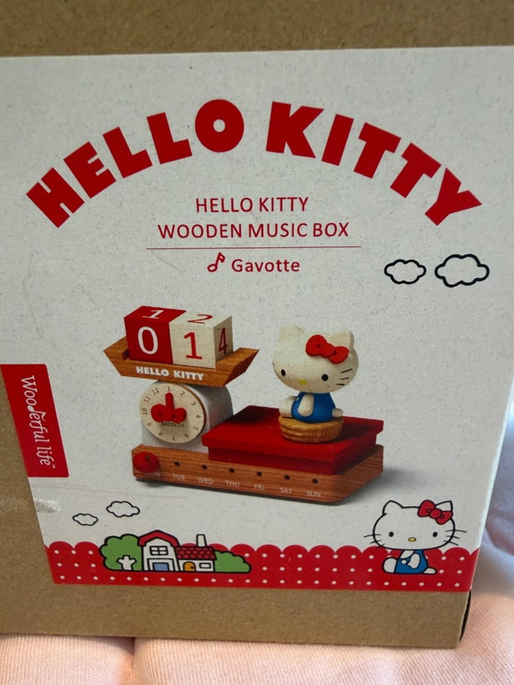 Hello Kitty Red and White Wooden Music Box with Figure